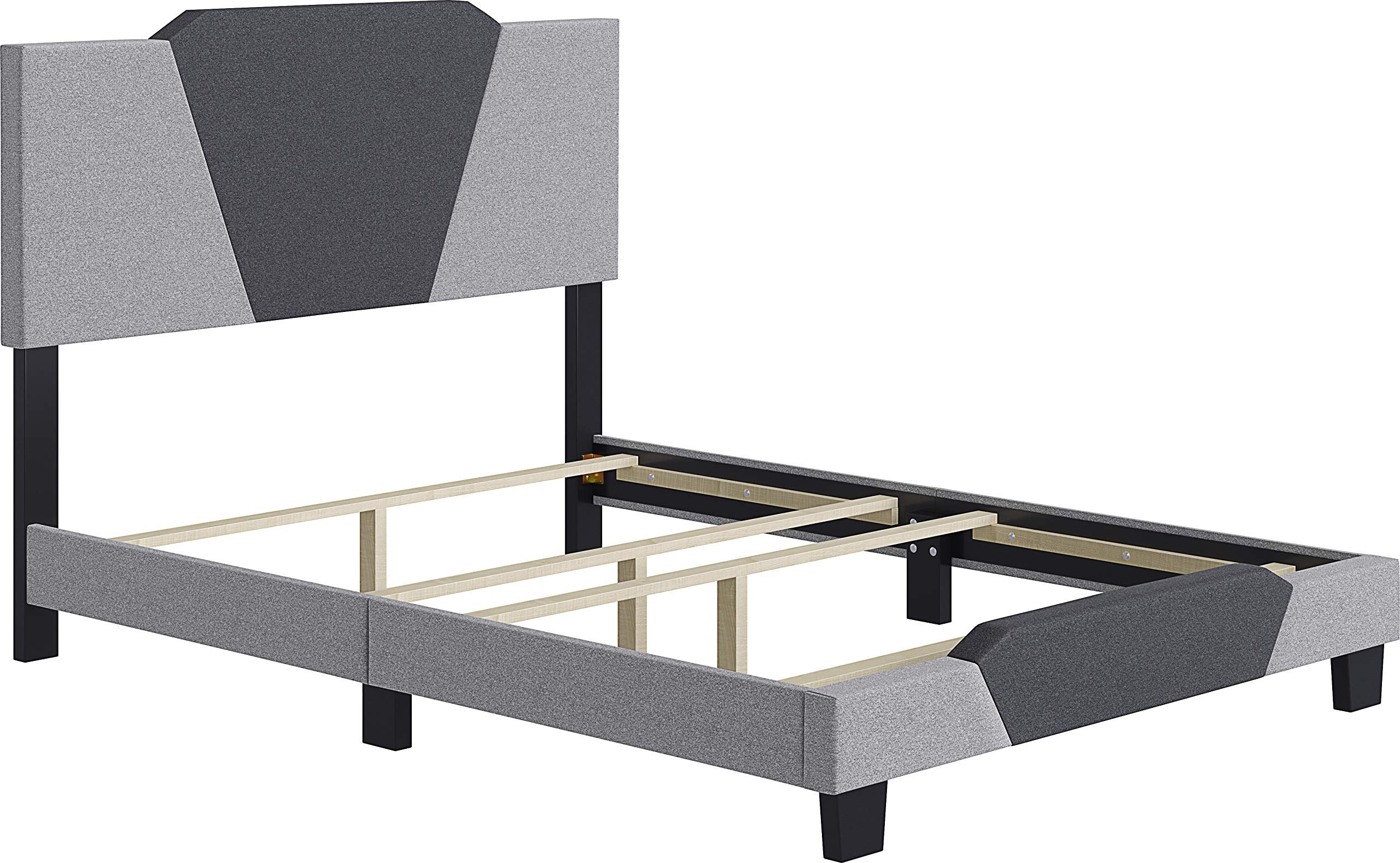 Boyd Sleep Tuscany Upholstered Platform Bed Frame Mattress Foundation With Headboard And Strong Wood Slat Supports: Linen, Grey/Charcoal, Queen